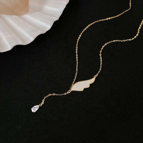 Wing Charm Pendant Necklace Teardrop Jewel - Picture 6 of 7